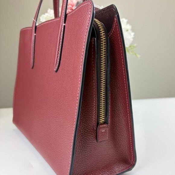 Coach CJ806 Polished Leather Carter Carryall 28 in Wine - Picture 3 of 11